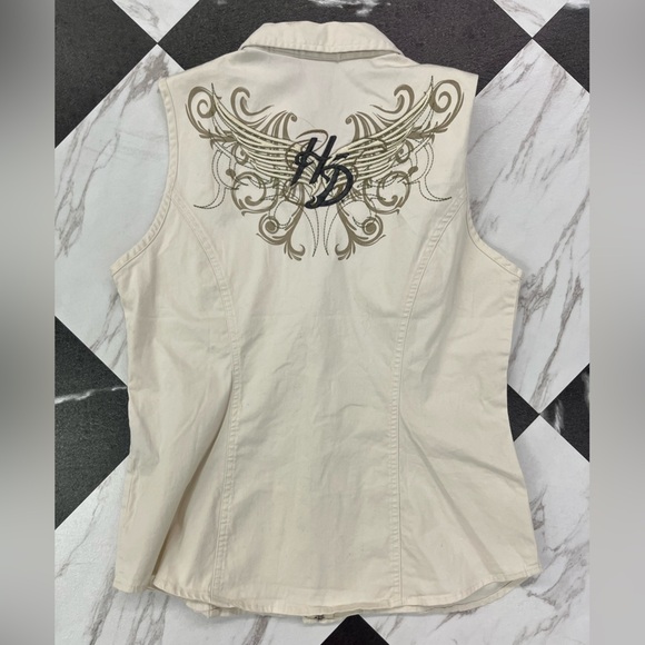 Y2K Harley Davidson White Embroidered Zip Up Vest Size Large - Picture 6 of 8